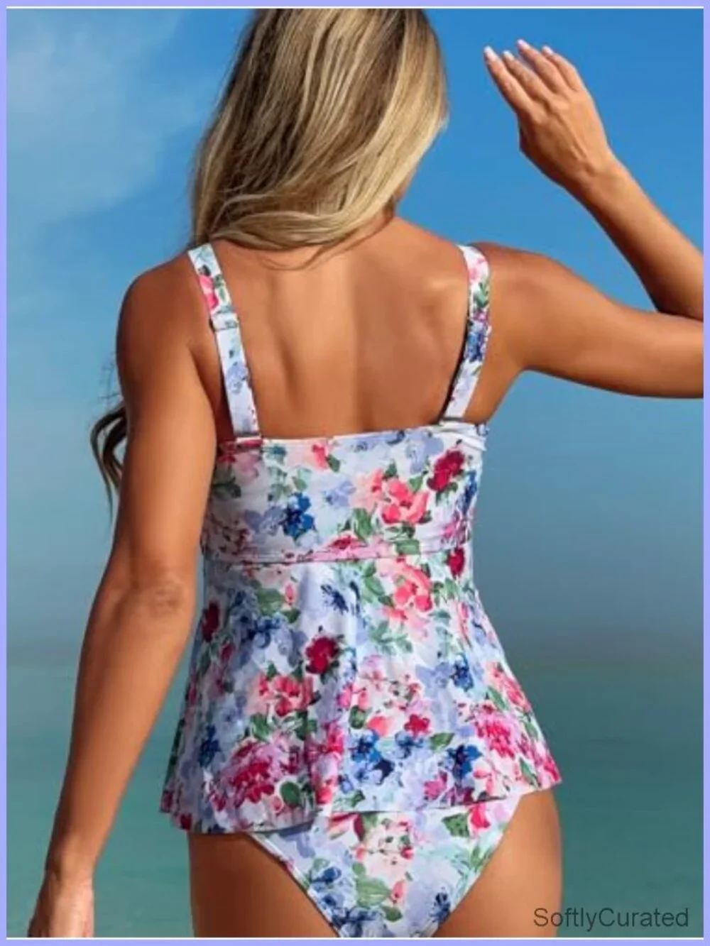 Ruffle Push Up Tankini Top with Ruched Tummy Control Bottom